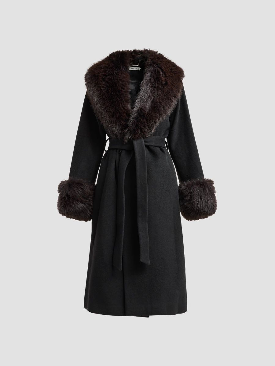 SIMKHAI Women's Kinsley Faux Fur Belted Long Coat - Black Chocolate Multi - Size XS