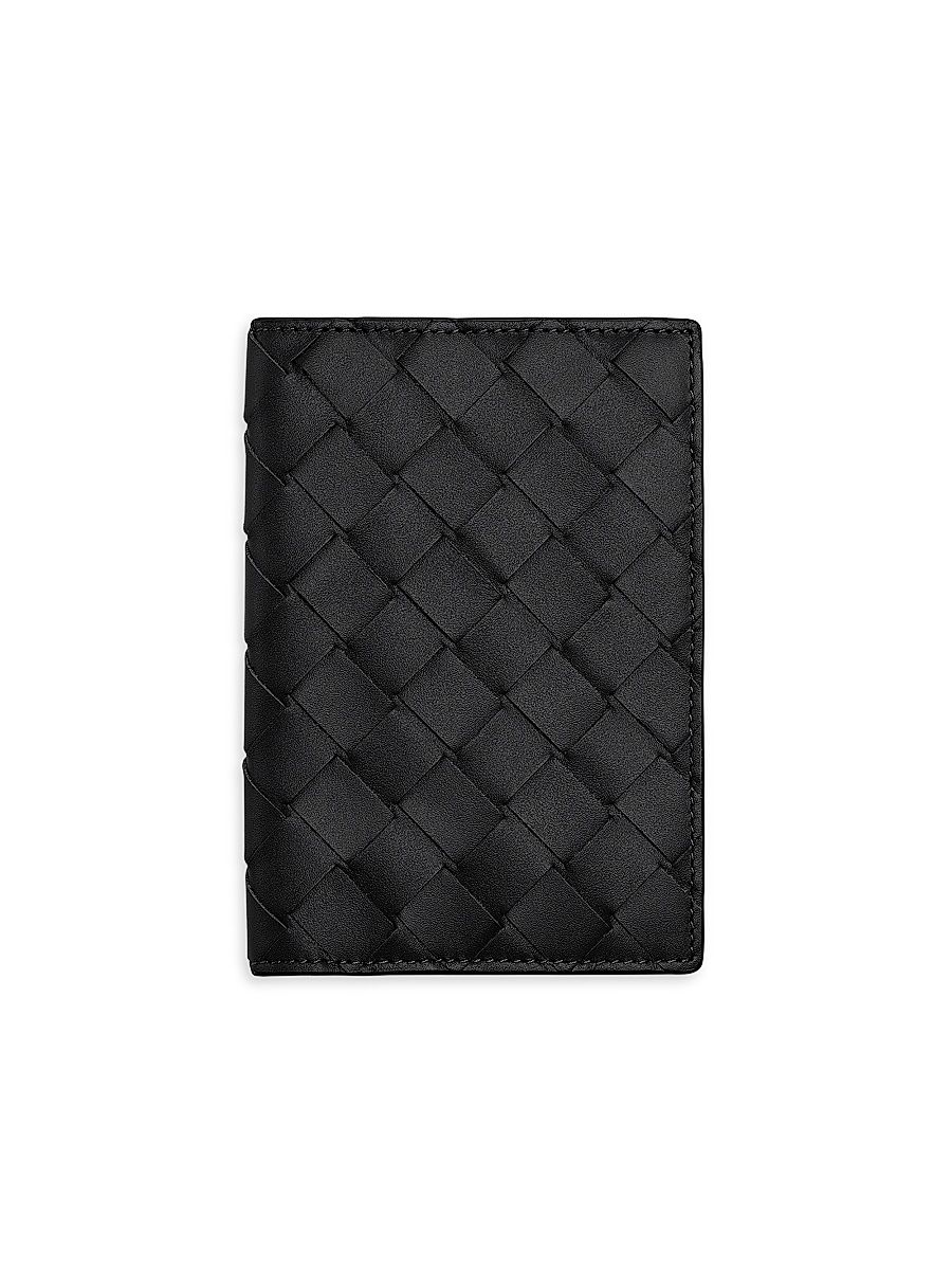 Men's Intrecciato Passport Case - Black Silver