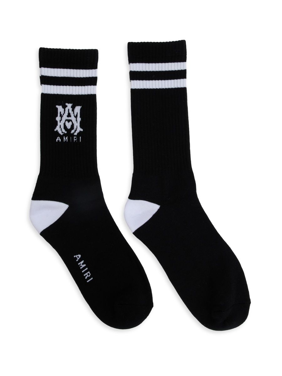 Amiri Men's MA Core Cotton-Blend Ribbed Socks - Black White - Size Large