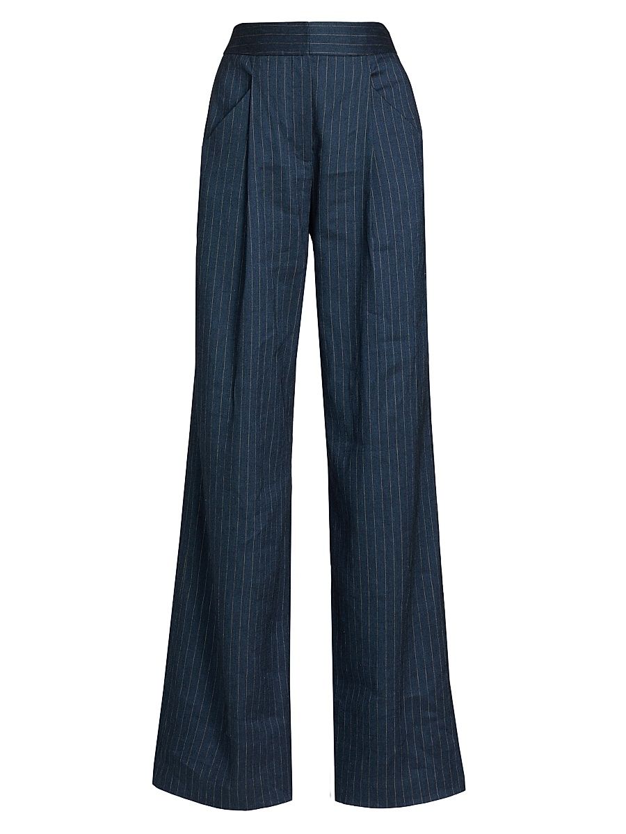 Women's Rimini High-Rise Linen-Blend Pants - Blue Dove - Size 2
