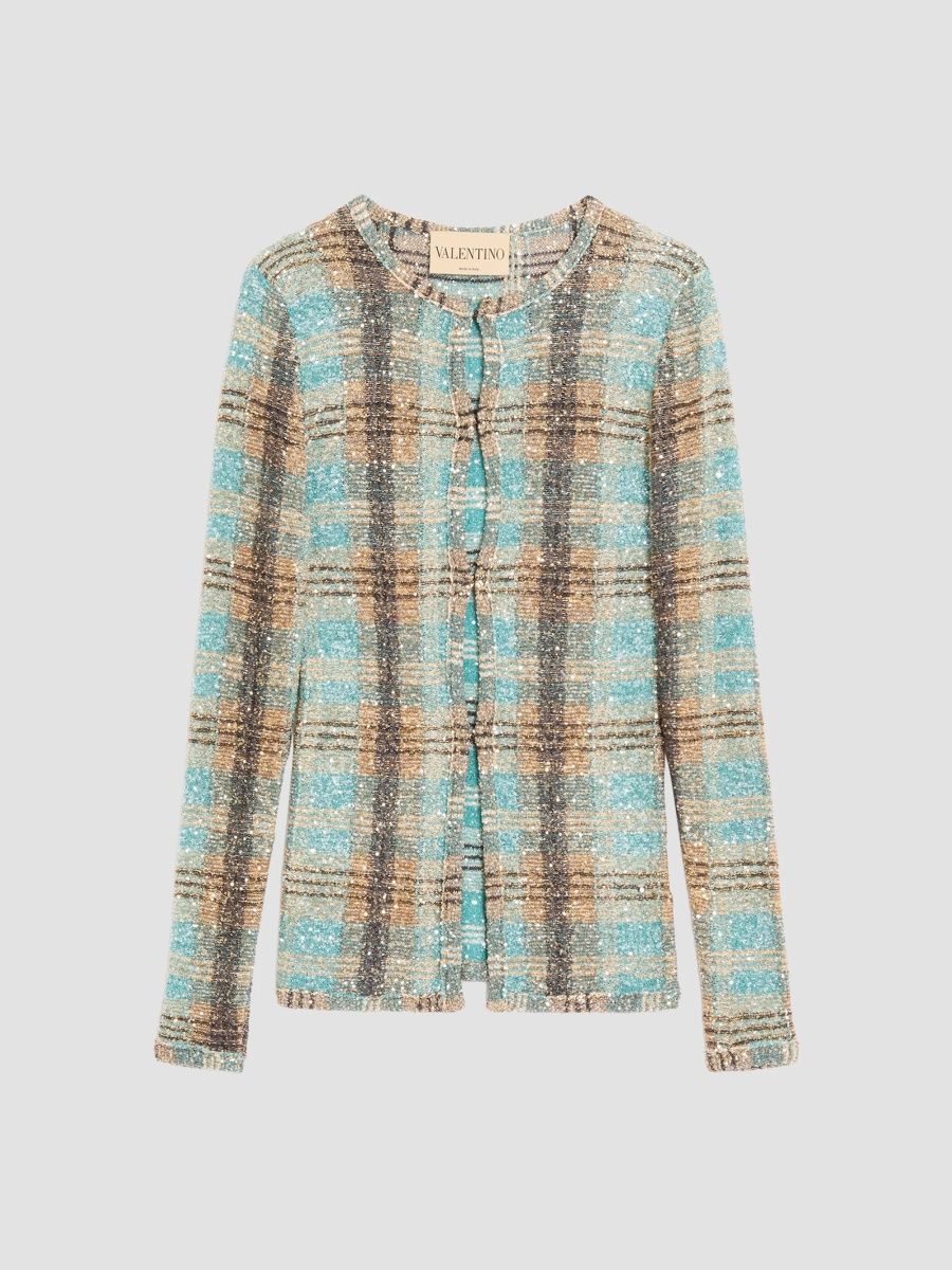 Valentino Women's Sequin Thread Cardigan with Check Pattern - Multicolor - Size XS