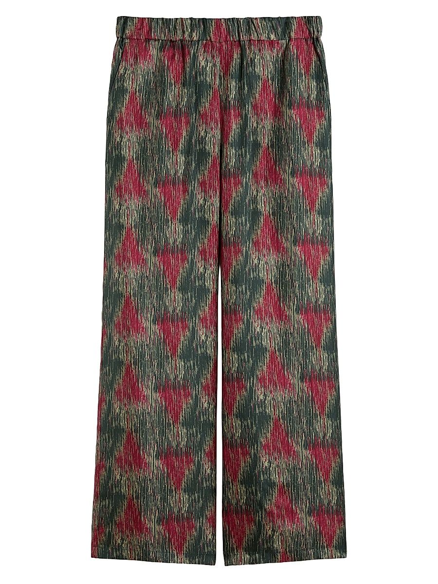 Women's Printed Silk Palazzo Trousers - Dark Grey - Size 16