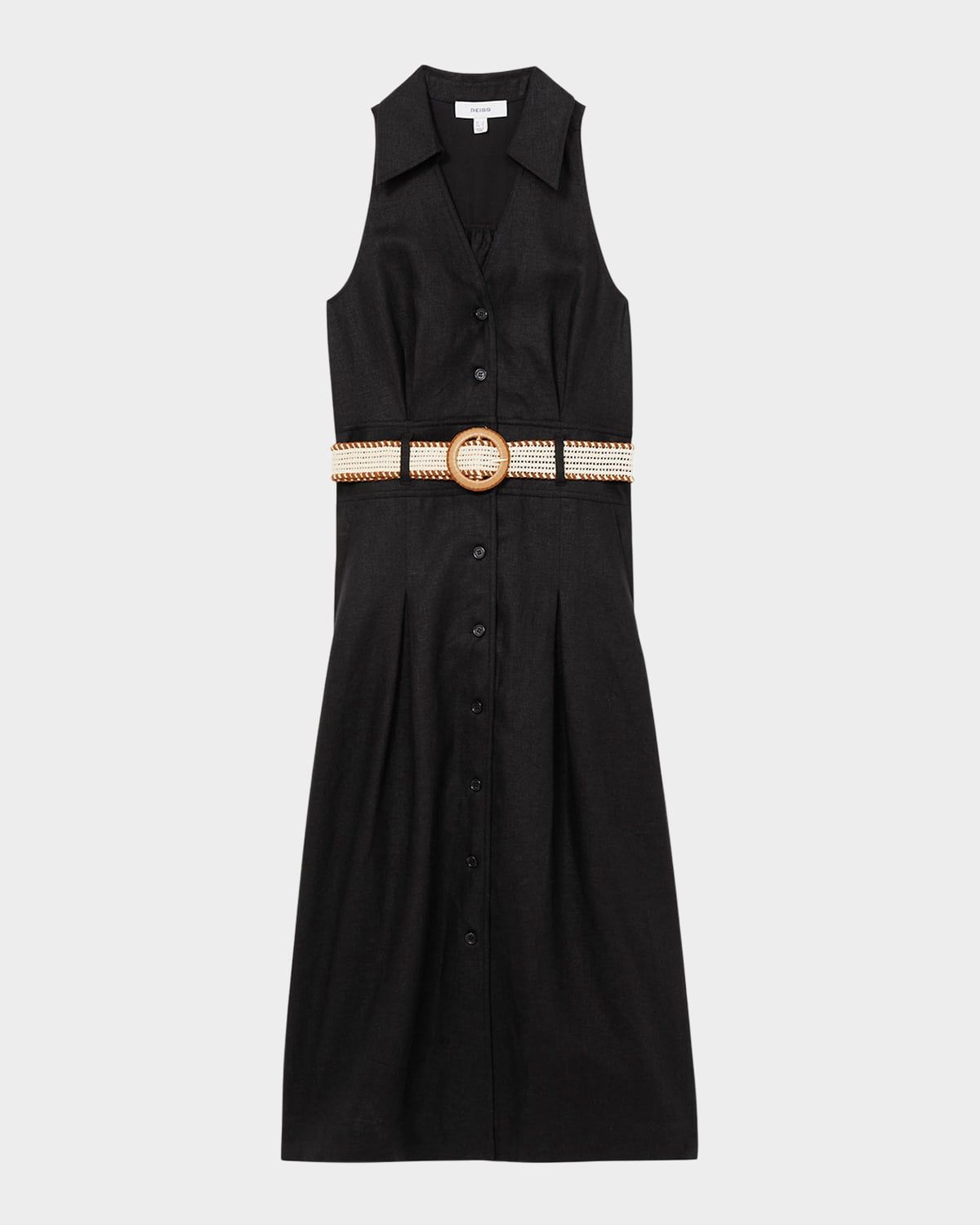 Annie Pleated Button-Down Linen Midi Dress