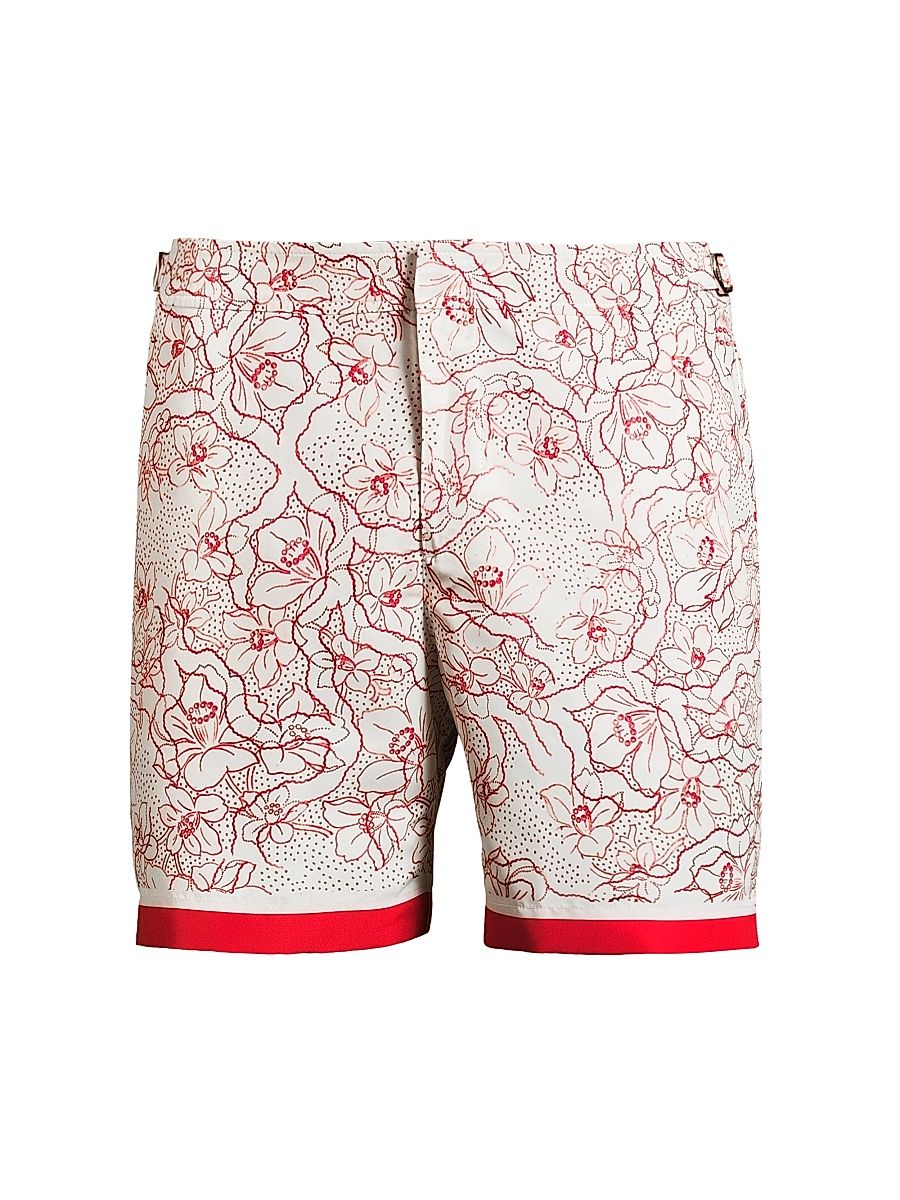Men's Floral Colorblock Swim Shorts - Summer Red White Sand - Size 38