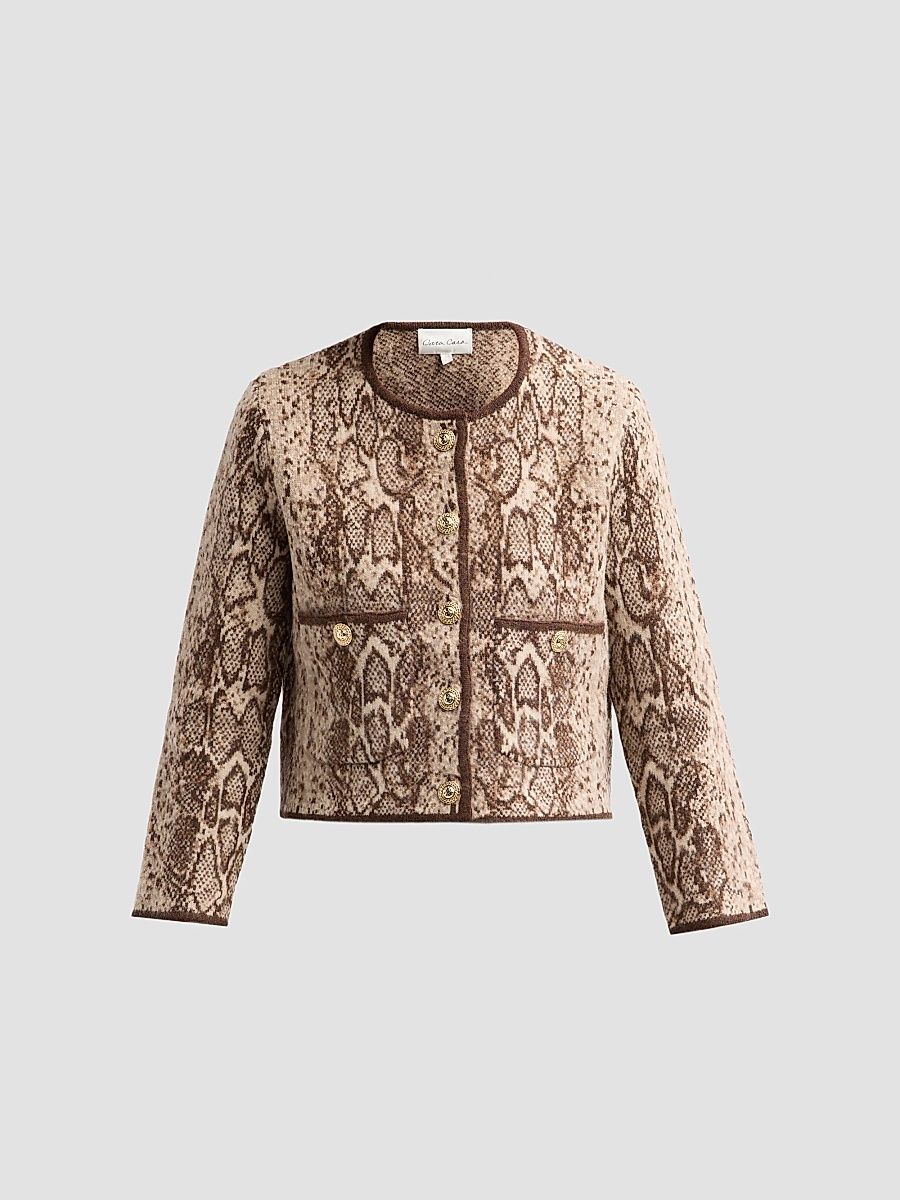 Cara Cara Women's Bristol Python Jacquard Cardigan - Oatmeal Snake - Size XL