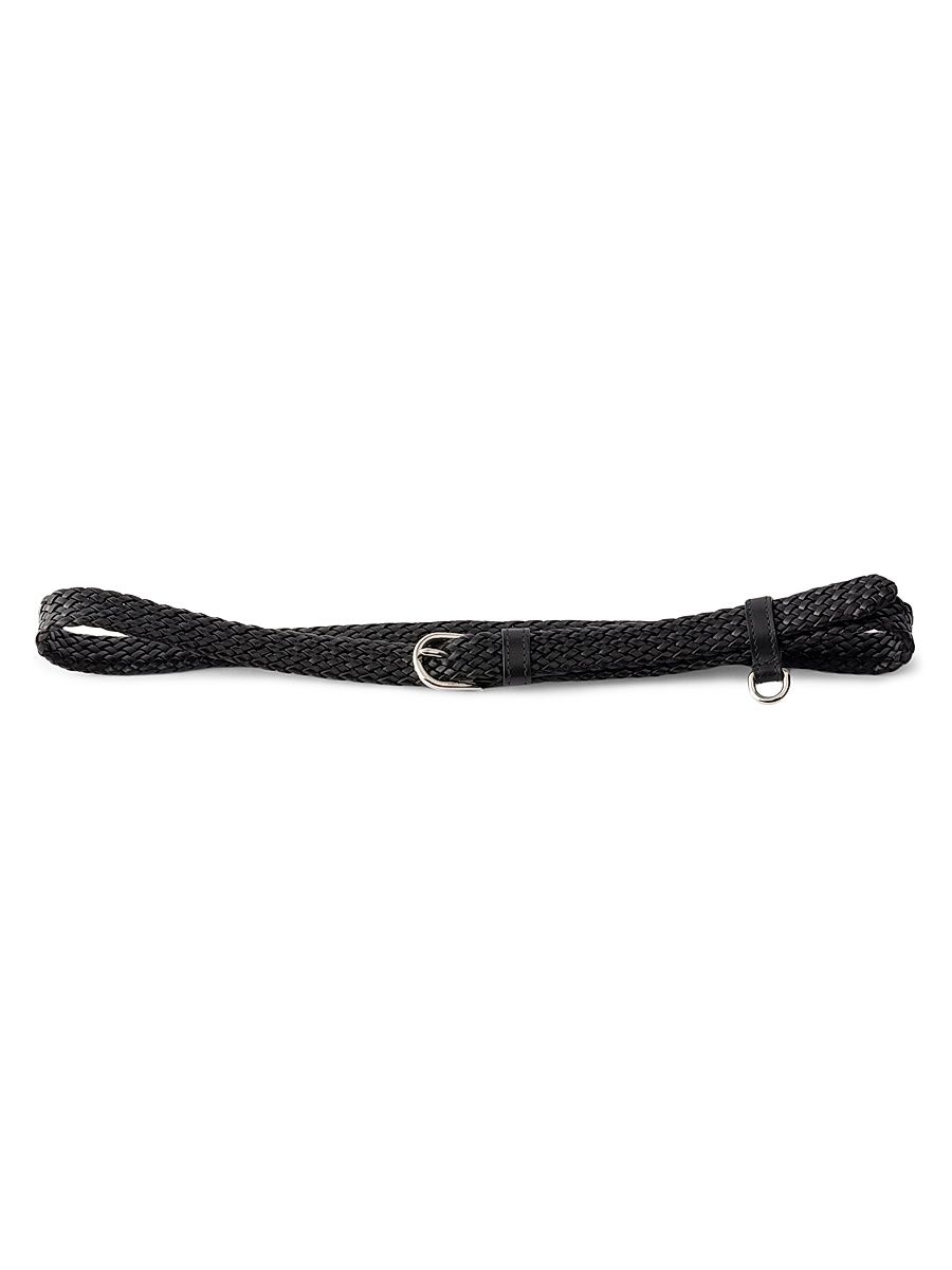 Men's Narrow Braided Leather Belt - Black - Size 28