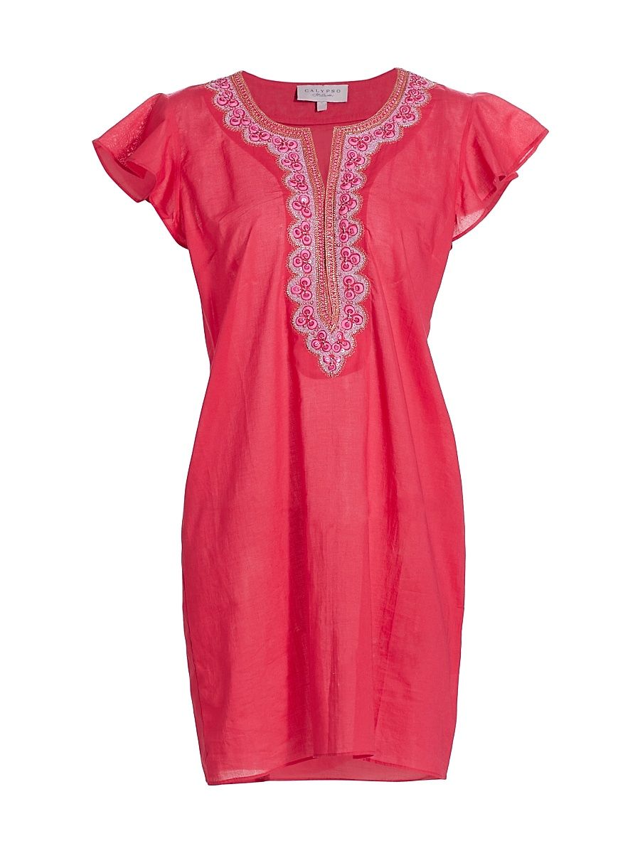 Women's Embroidered Tunic Dress - Pink - Size Large