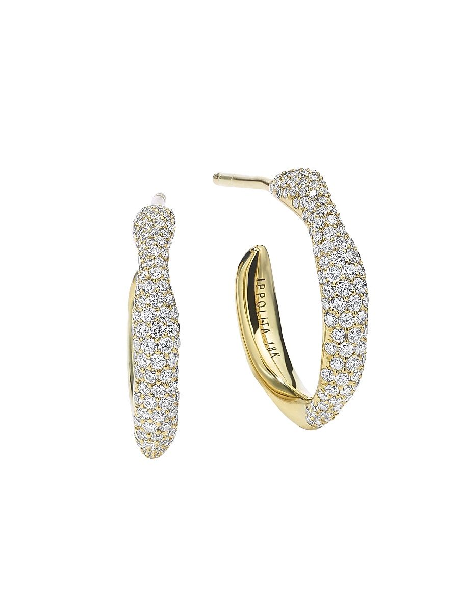 Women's Stardust Squiggle Mini 18K Green Gold & Diamond Pavé Hoop Earrings - Gold