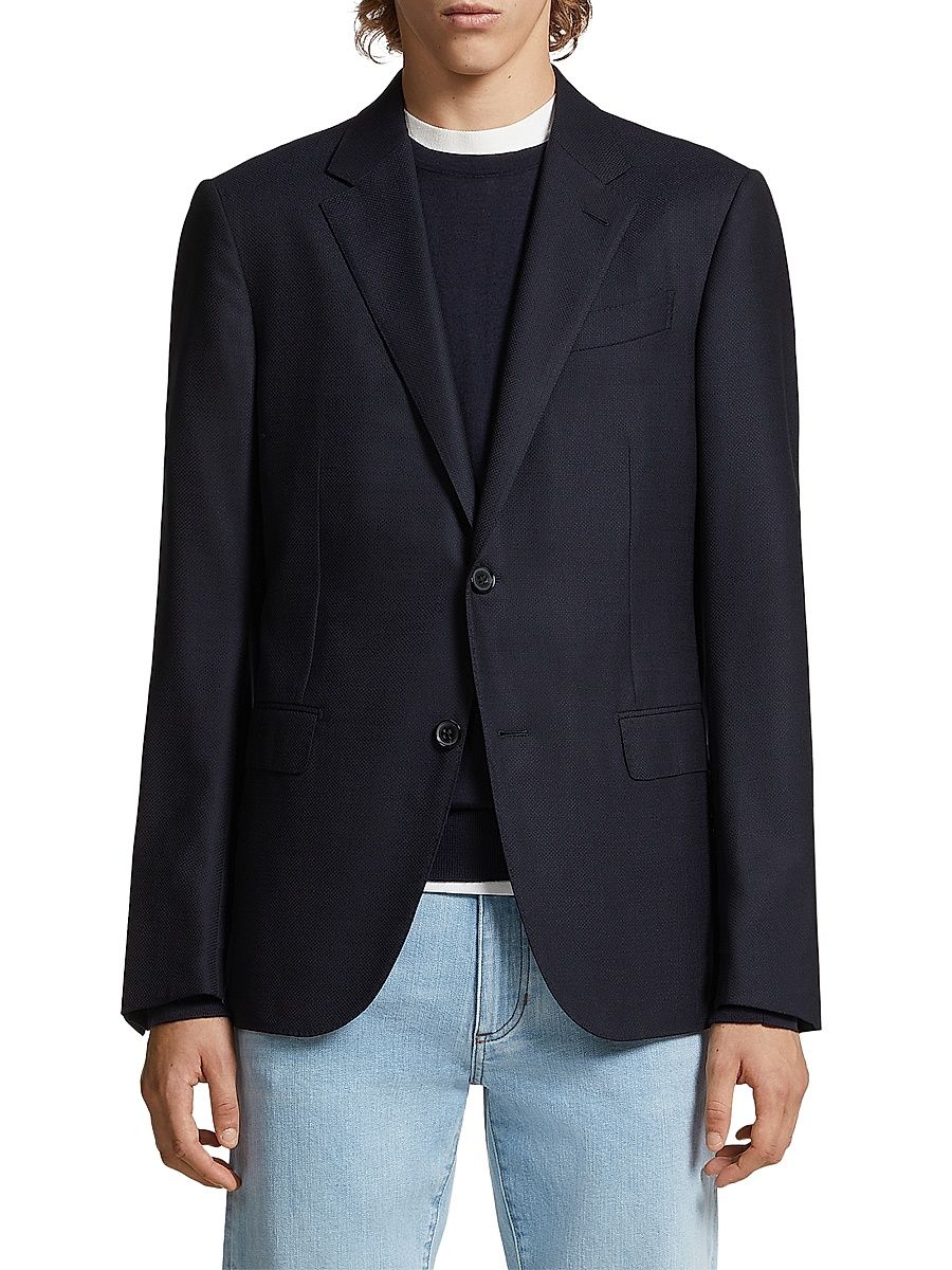 Men's Trofeo Comfort Stretch Wool and Silk Jacket - Navy Blue - Size 48