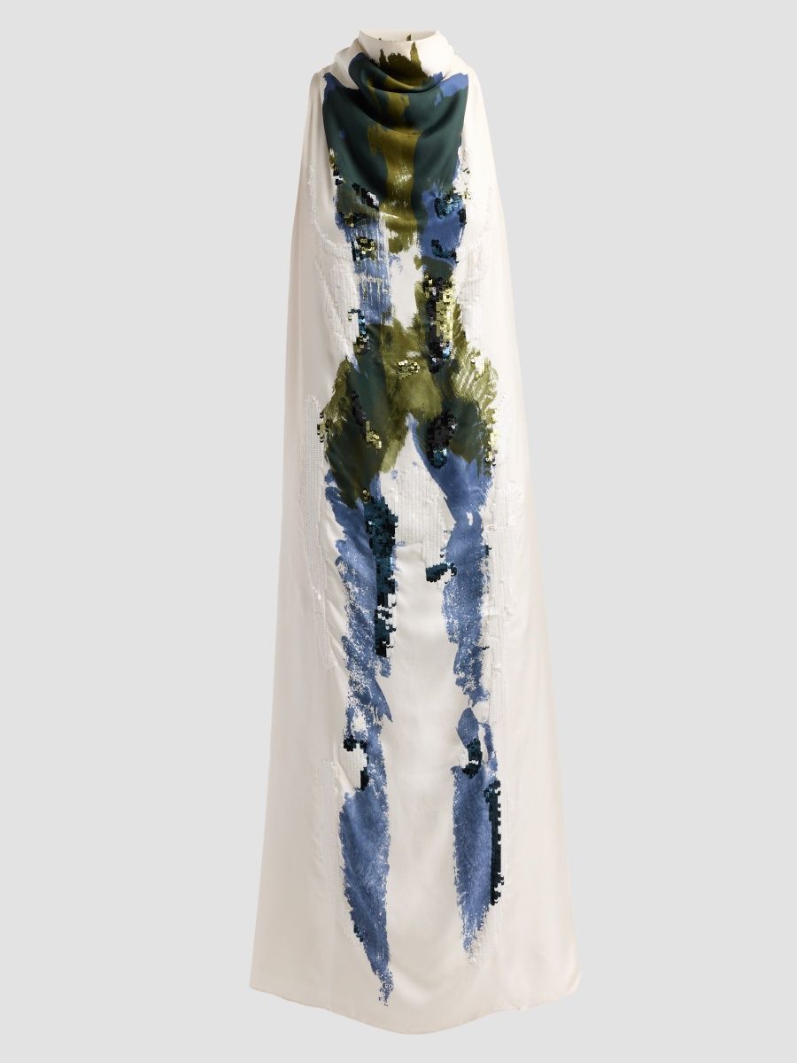Altuzarra Women's Noori Printed Silk Maxi Dress - Ash Blue Body - Size 8