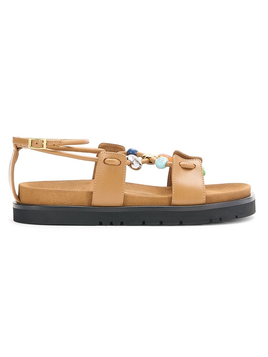 Women's LOEWE x Paula's Ibiza Pebble Beads Fussbett Leather Sandals - Camel - Size 11