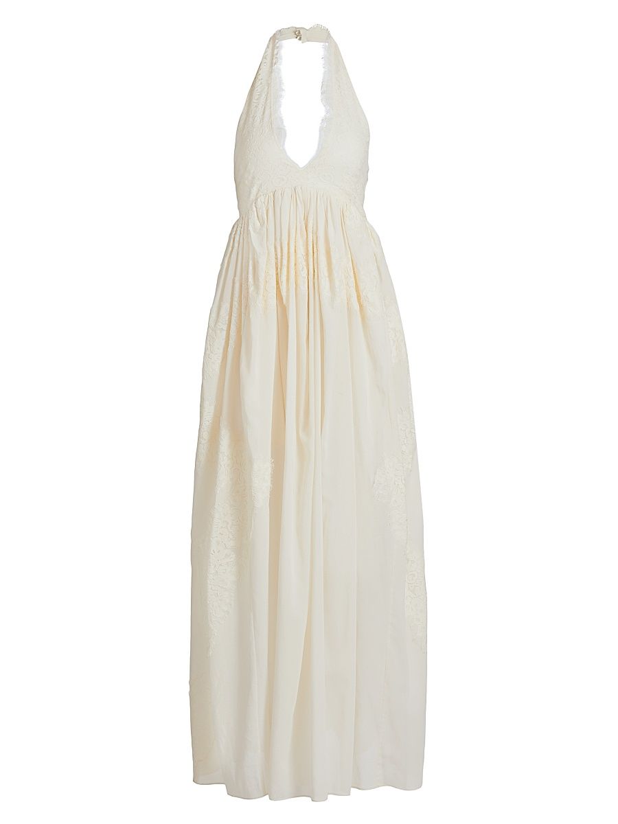 Women's Cambrie Halter Cotton Maxi Dress - Cream - Size 6