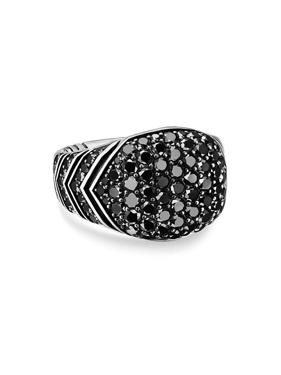 Men's Chevron Signet Ring in Sterling Silver - Black Diamond - Size 9
