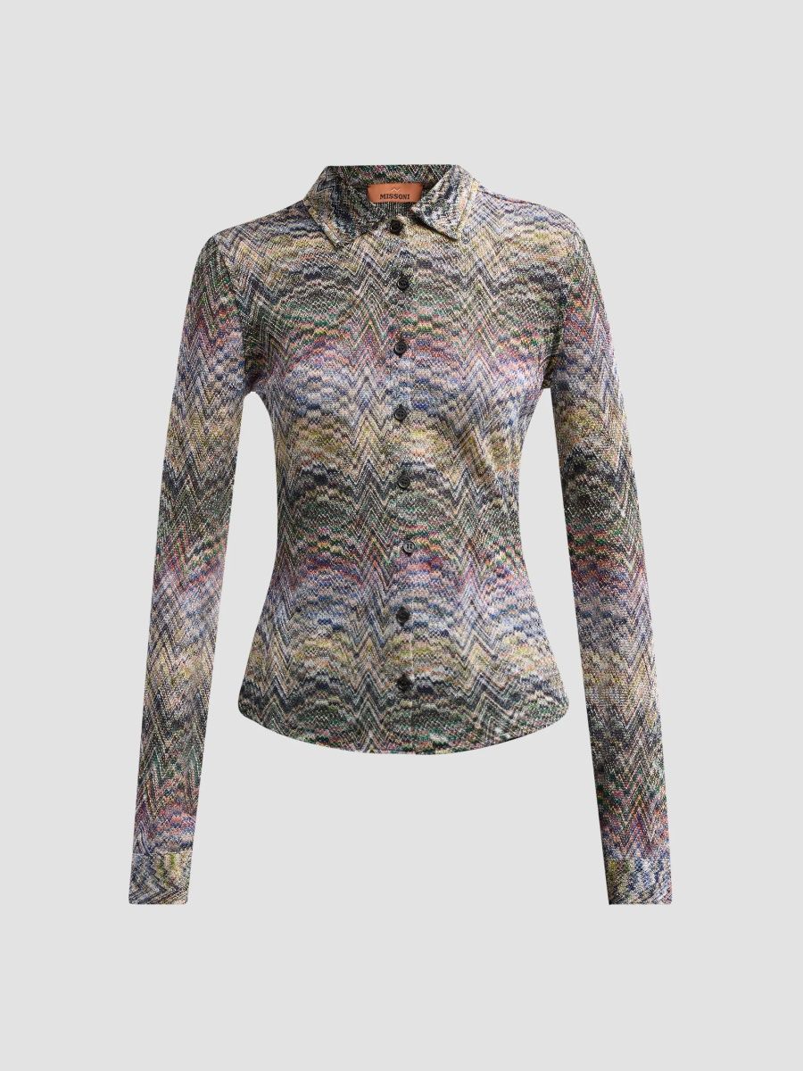 Missoni Women's Zigzag Metallic Knit Shirt - Multicolor - Size 4