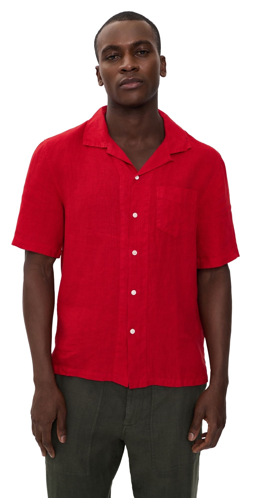 Alex Mill Camp Shirt in Linen Scarlet XXL