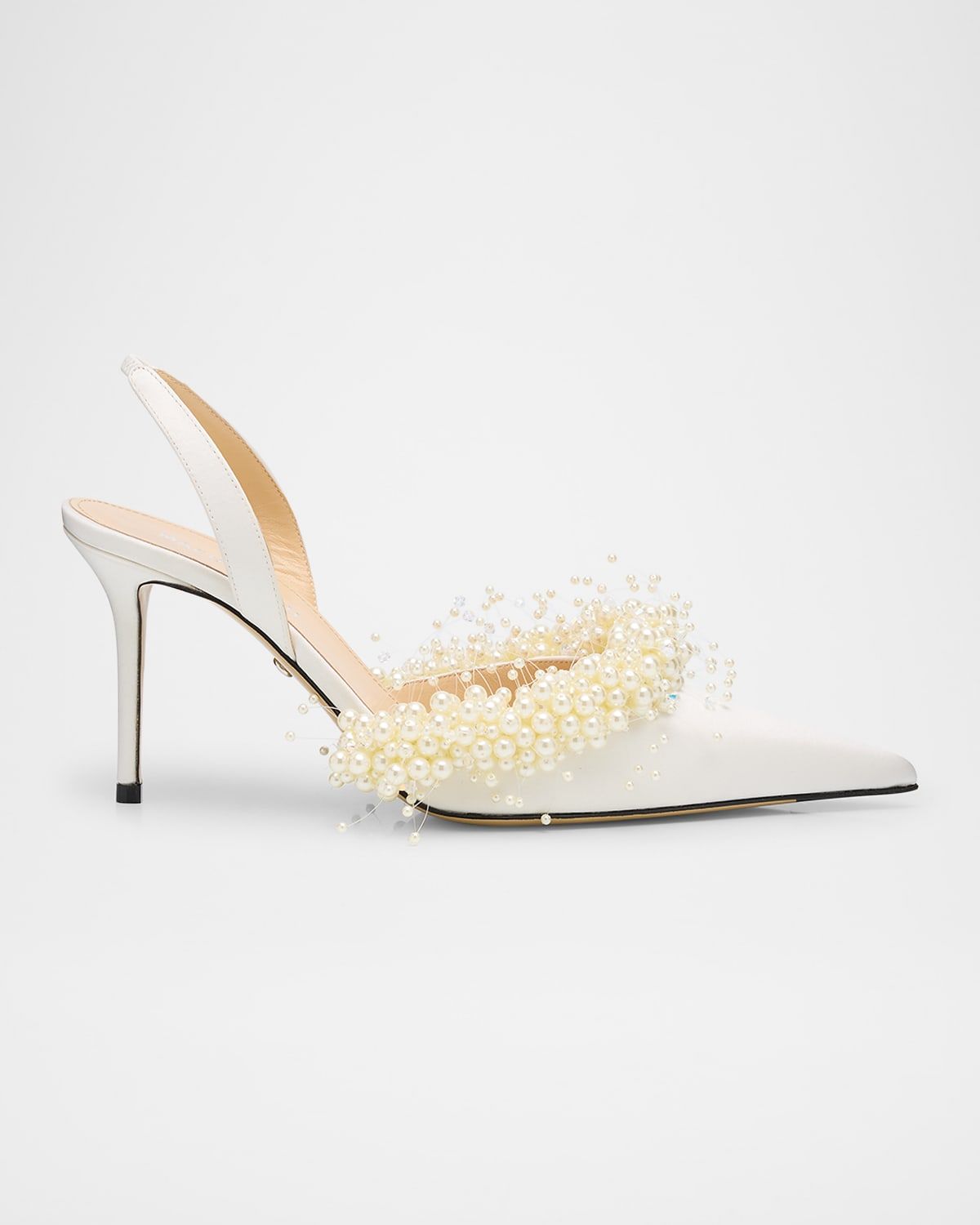 Floating Pearly Satin Slingback Pumps