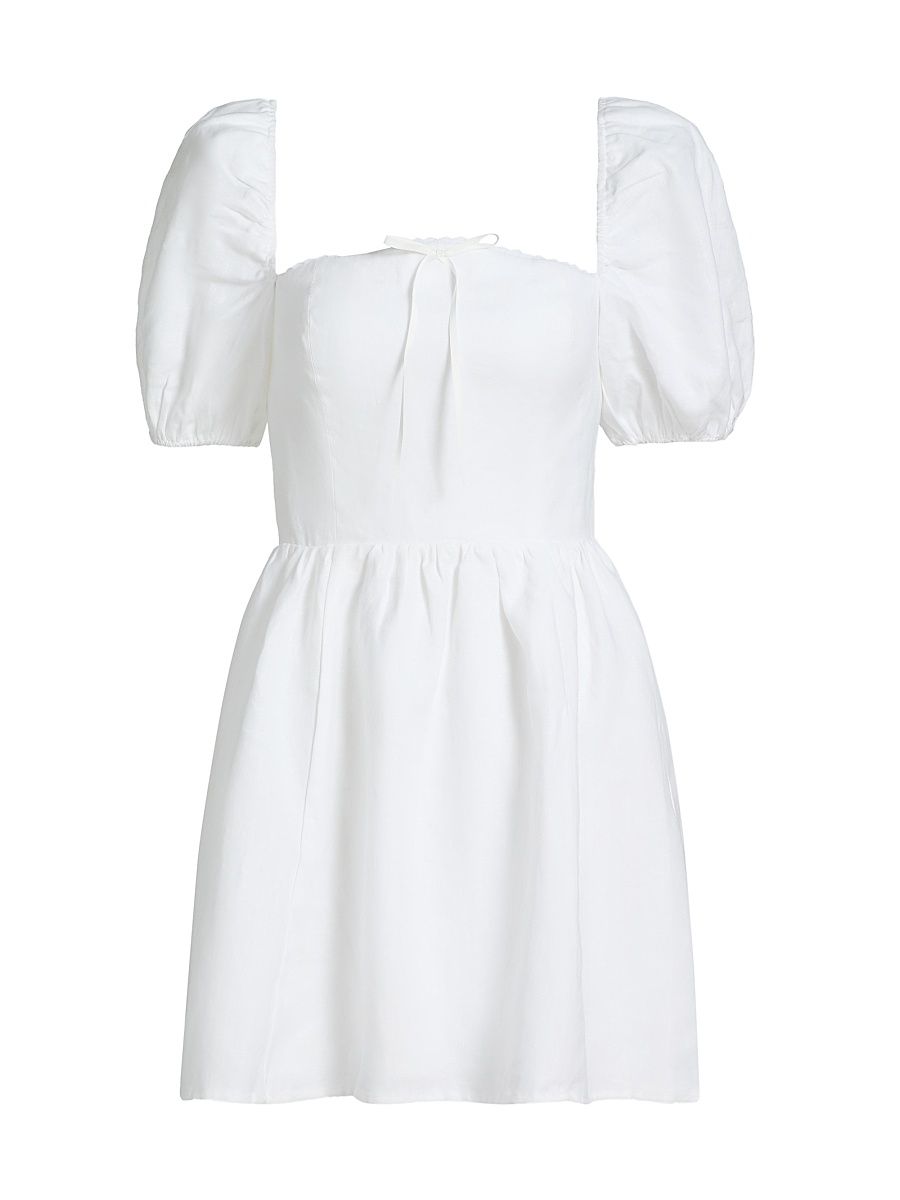 Women's Malvina Linen Puff-Sleeve Minidress - White - Size 2