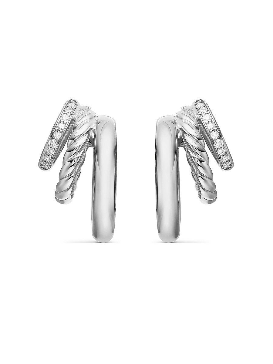 Women's DY Mercer Three Row Hoop Earrings in Sterling Silver with Diamonds, 21MM - Diamond