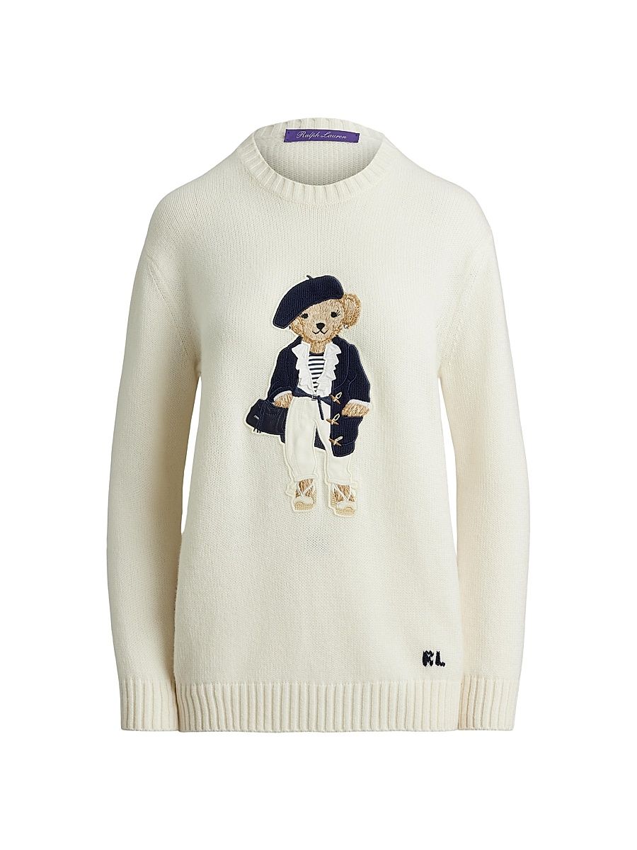 Women's Polo Bear Cashmere Relaxed-Fit Sweater - Lux Cream - Size XL