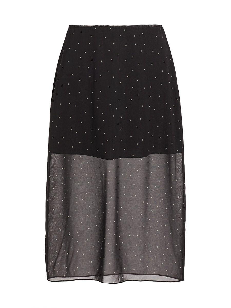 Women's Dot Sheer Silk-Blend Midi-Skirt - Black Grey - Size 2