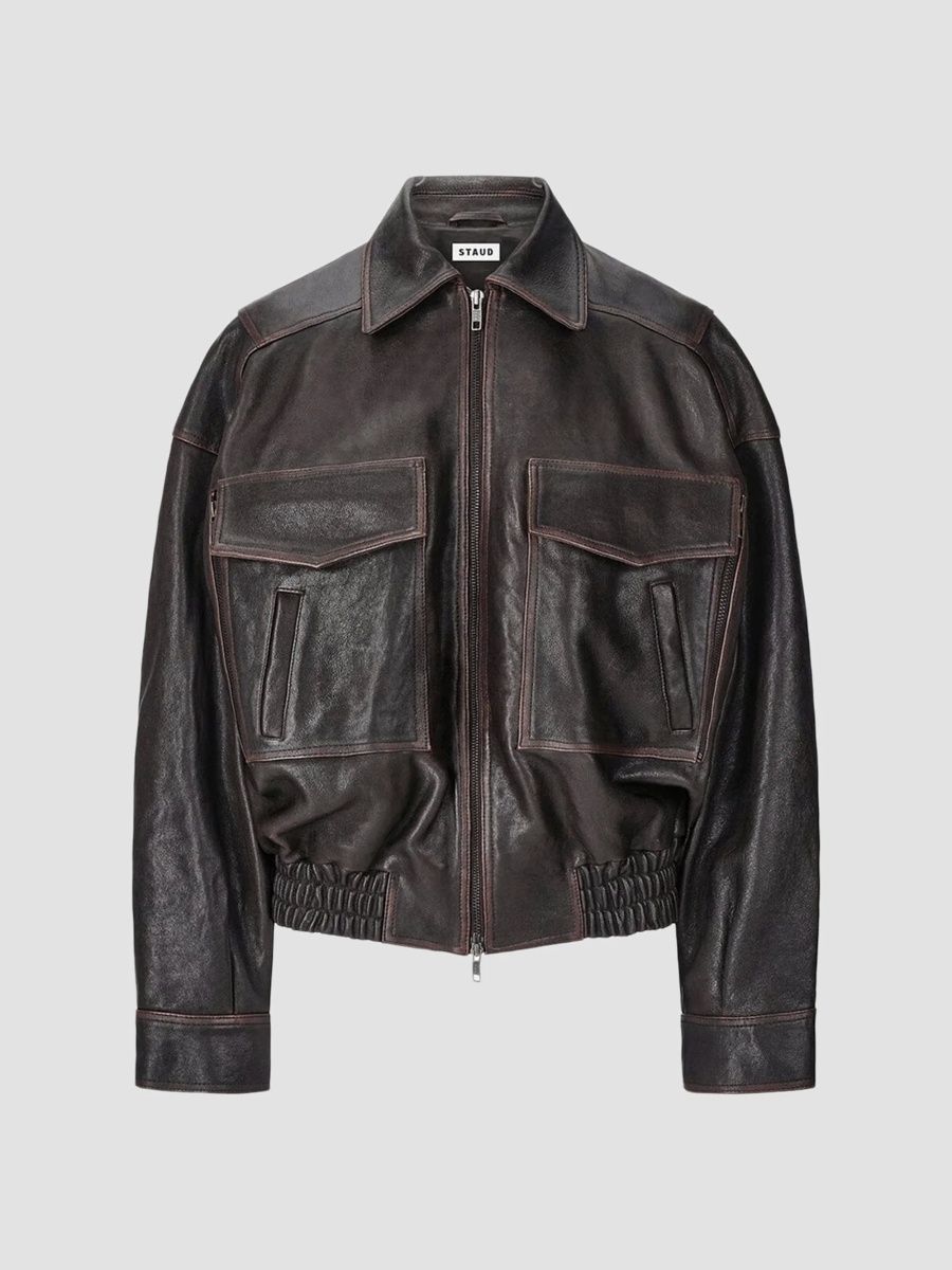 Staud Women's Eugene Zip Leather Jacket - Distressed Brown - Size XL