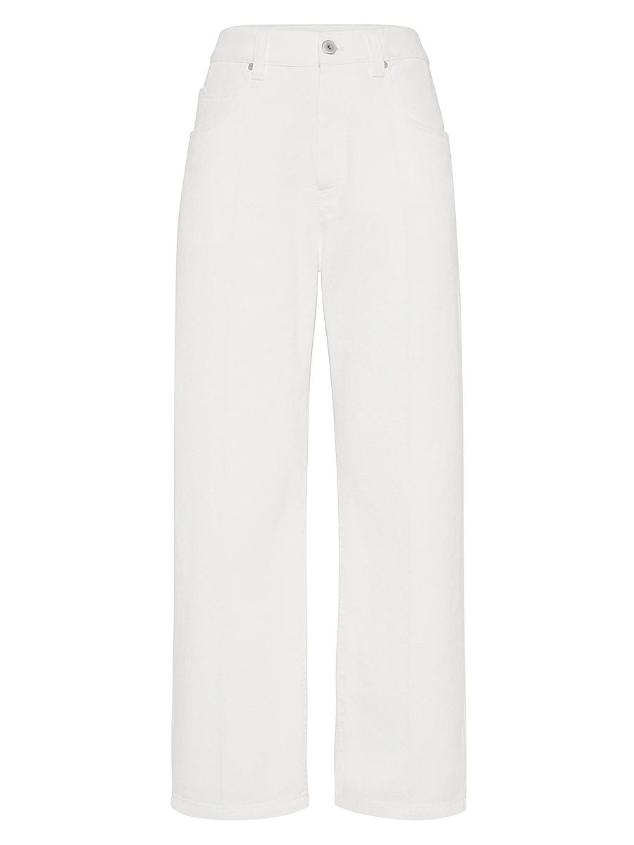Women's Dyed Denim Contemporary Square Trousers with Monili - Ivory - Size 2