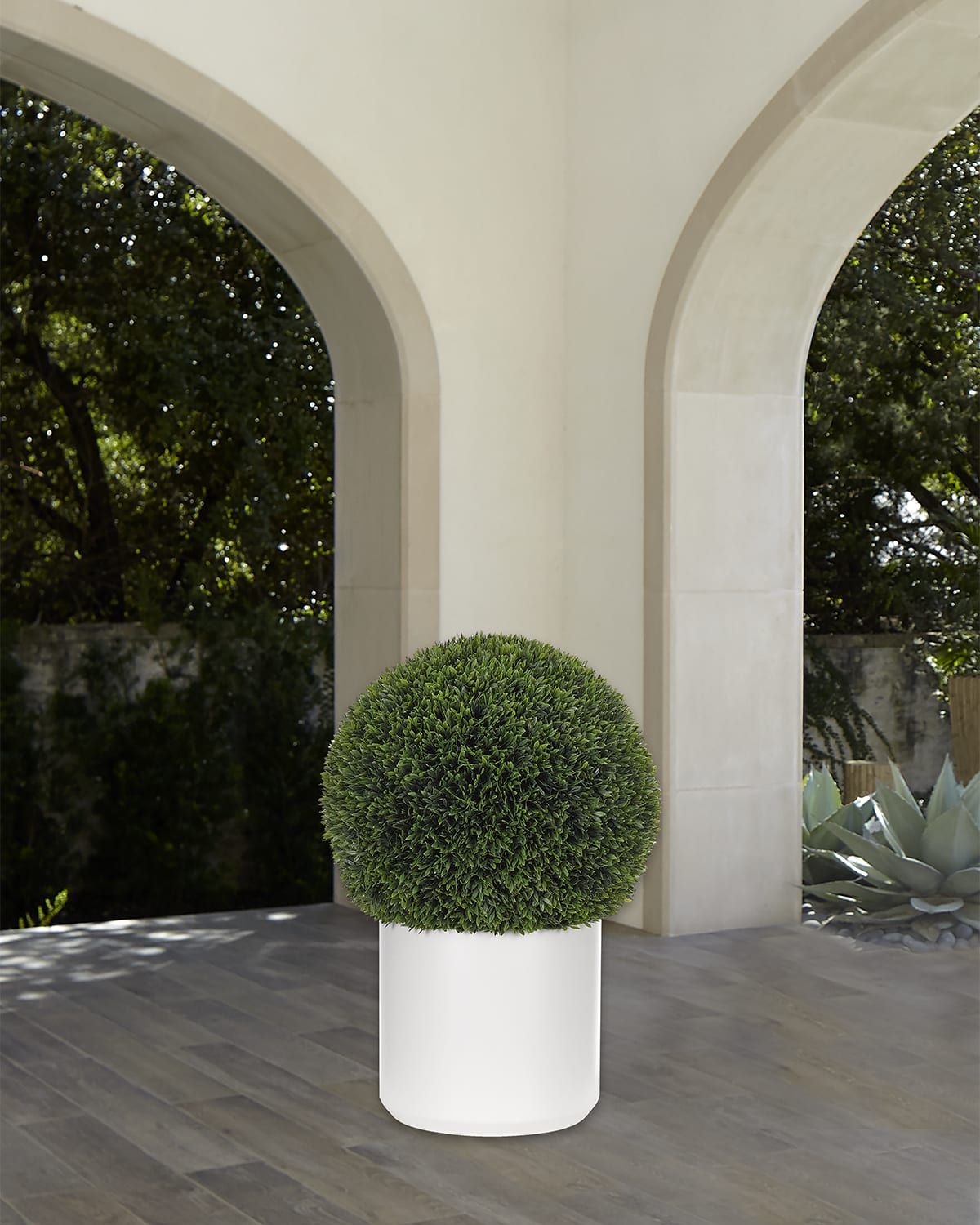 Faux Boxwood Ball Plant in Ceramic Planter, 23"T