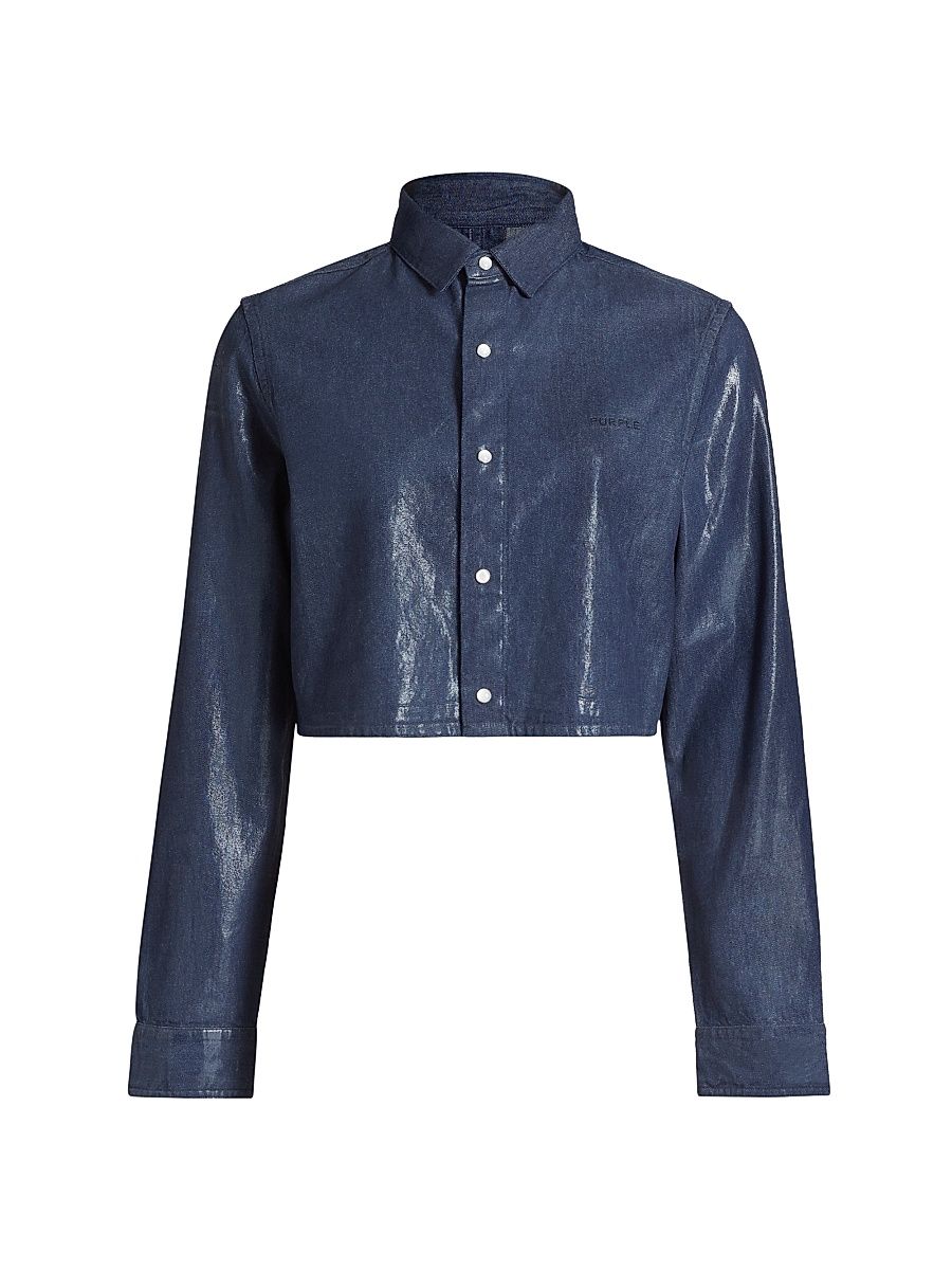 Women's Cotton Pearl Cut-Out Crop Top - Dark Indigo - Size Medium