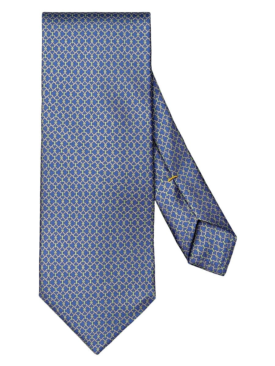 Men's Interlocking Chain Silk-Linen Tie - Dark Blue
