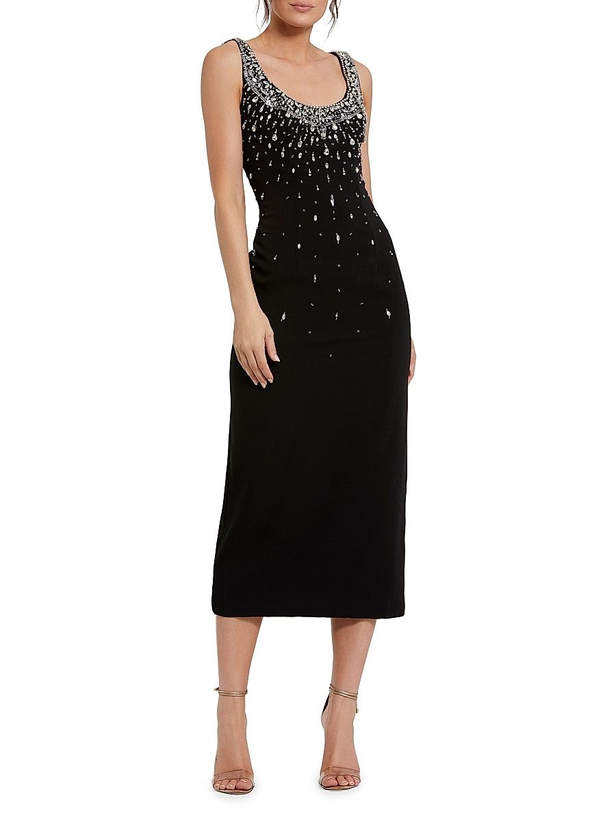 Women's Beaded Jersey Midi-Dress - Black - Size 14