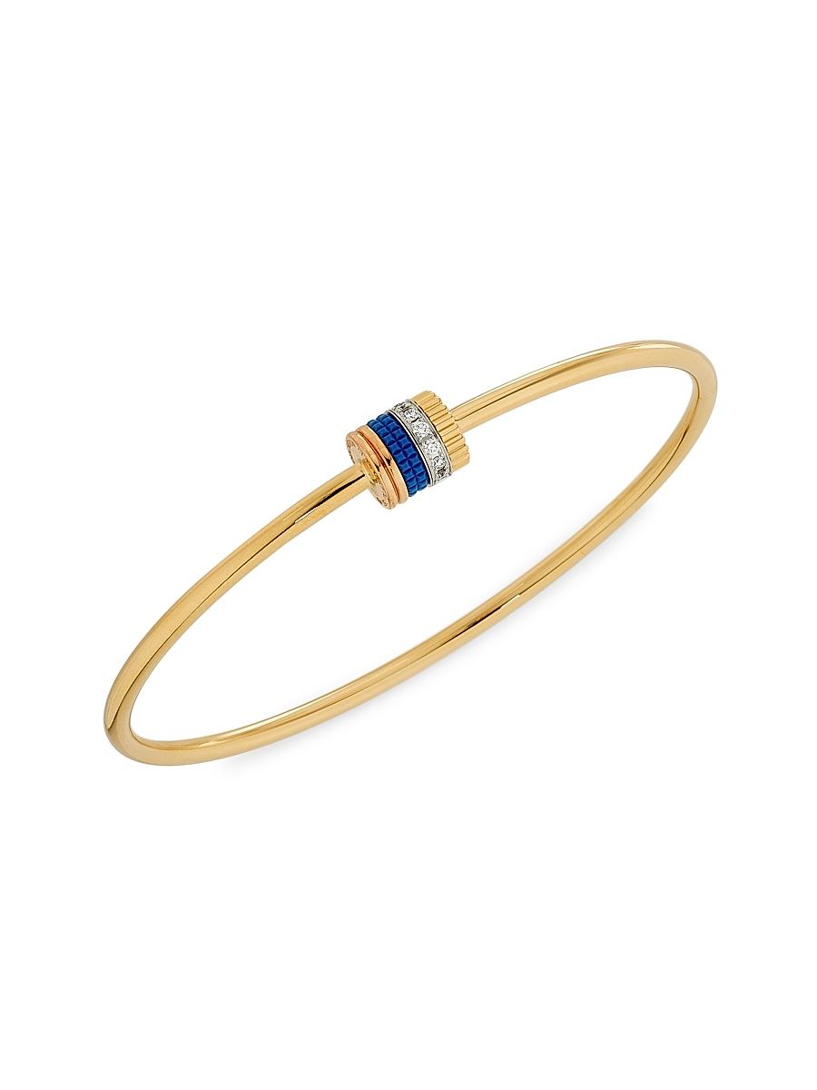 Women's Quatre Blue Edition Tri-Tone 18K Gold, HyCeram & 0.11 TCW Diamond Bangle - Yellow Gold - Size Medium