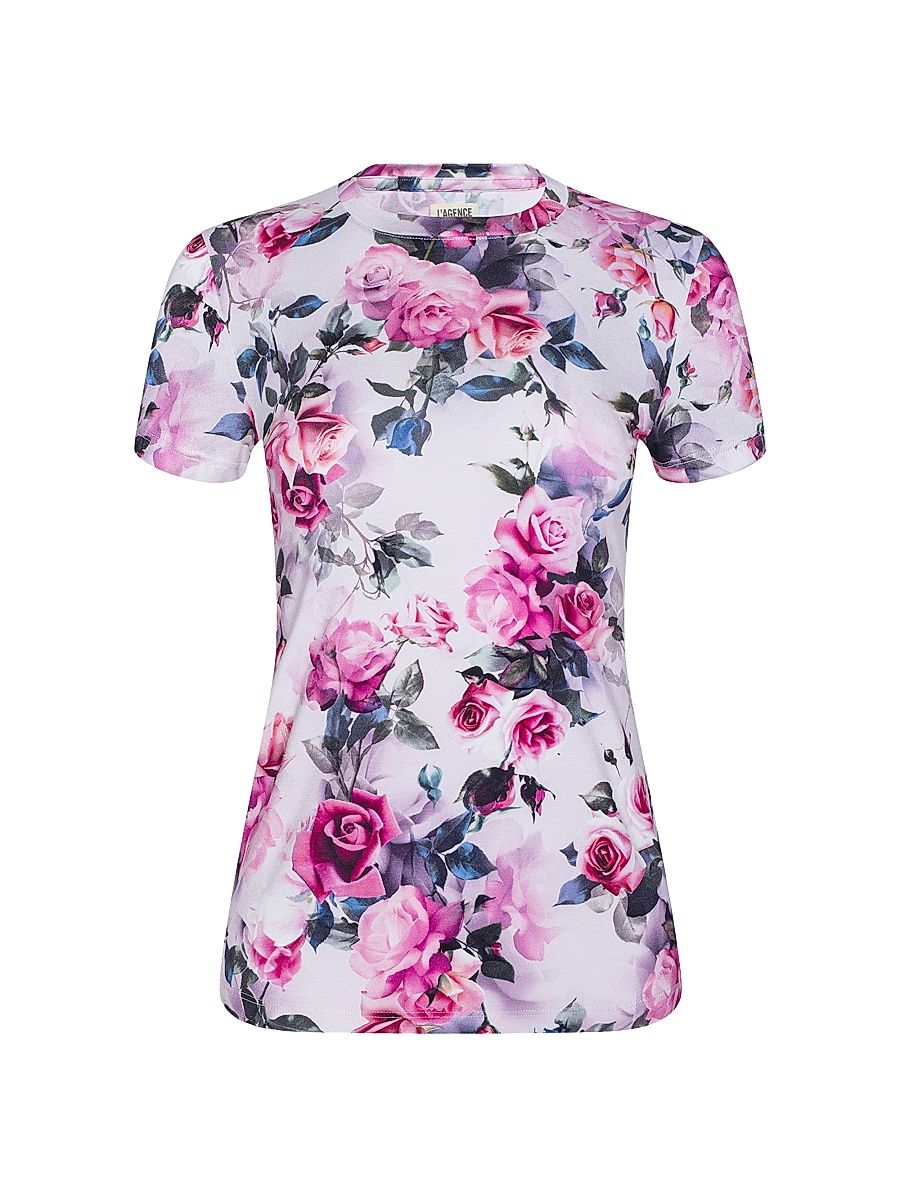 Women's Ressi Floral Crewneck T-Shirt - Pink Multi Water Rose - Size XS