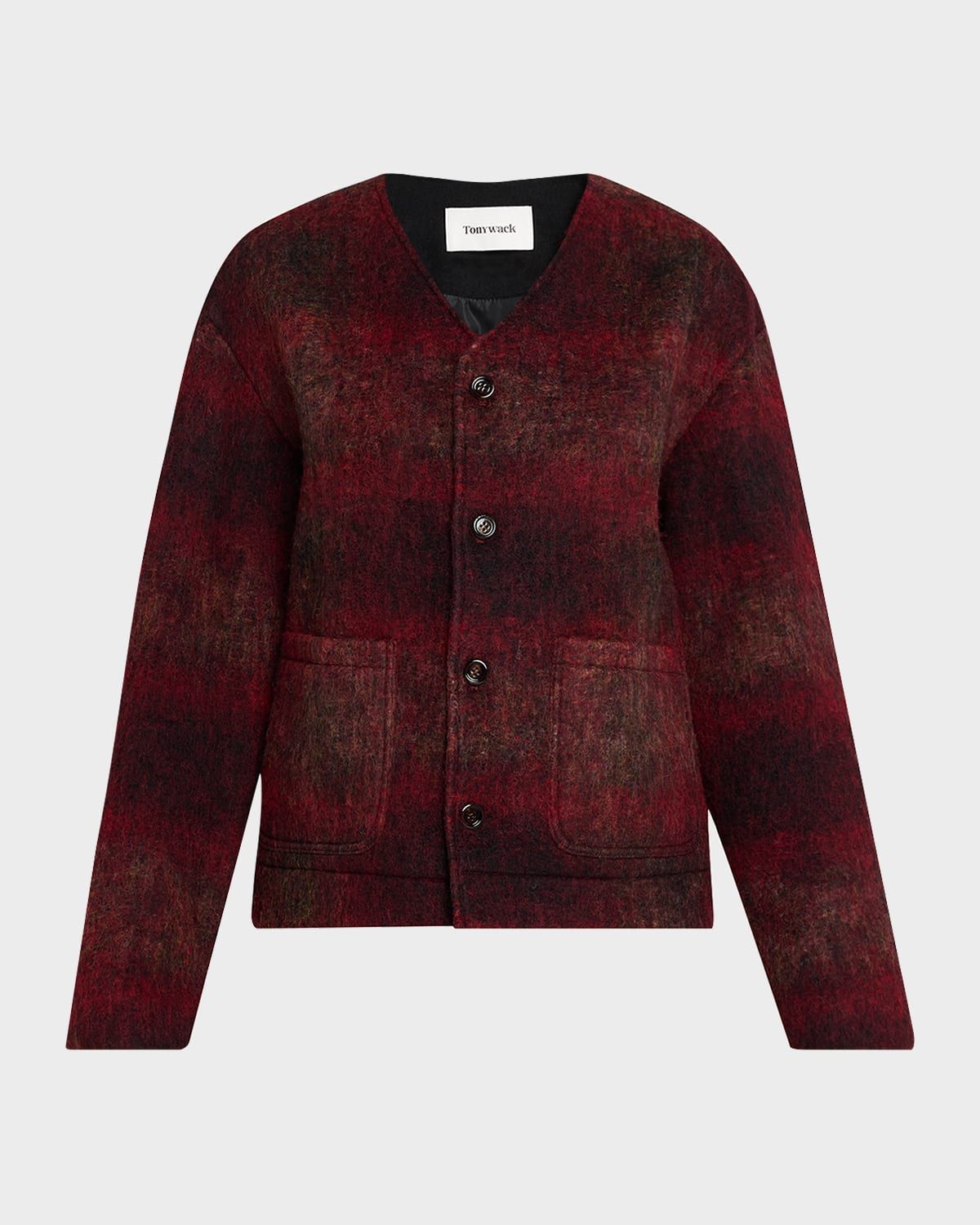 V-Neck Plaid Mohair Jacket