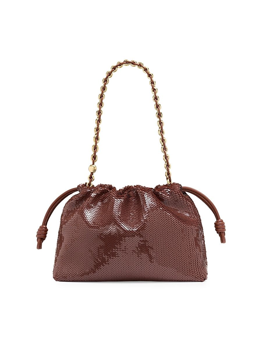 Women's Flamenco Sequined Leather Shoulder Bag - Chocolate