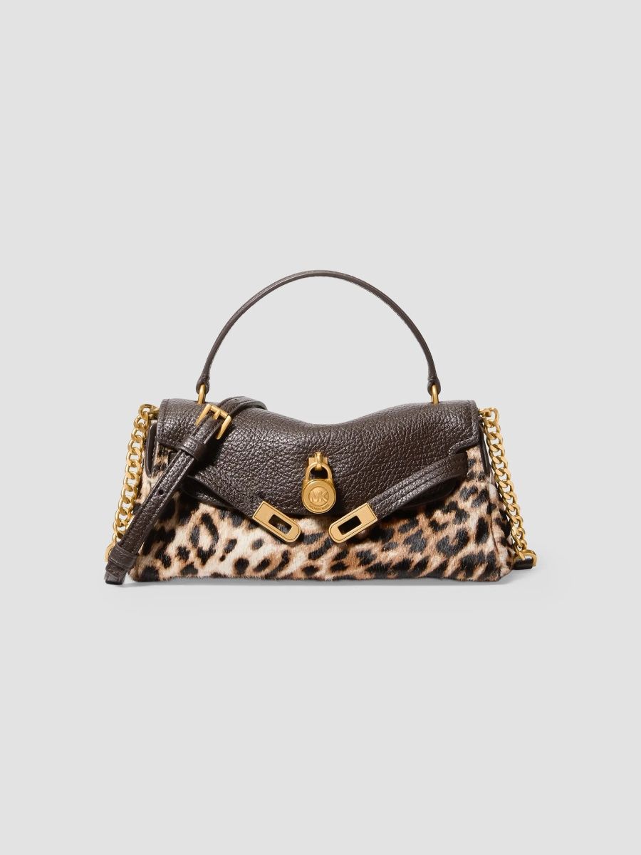 MICHAEL Michael Kors Women's Hamilton Extra-Small Leopard-Print Calf Hair & Leather Crossbody Bag - Burnt Khaki