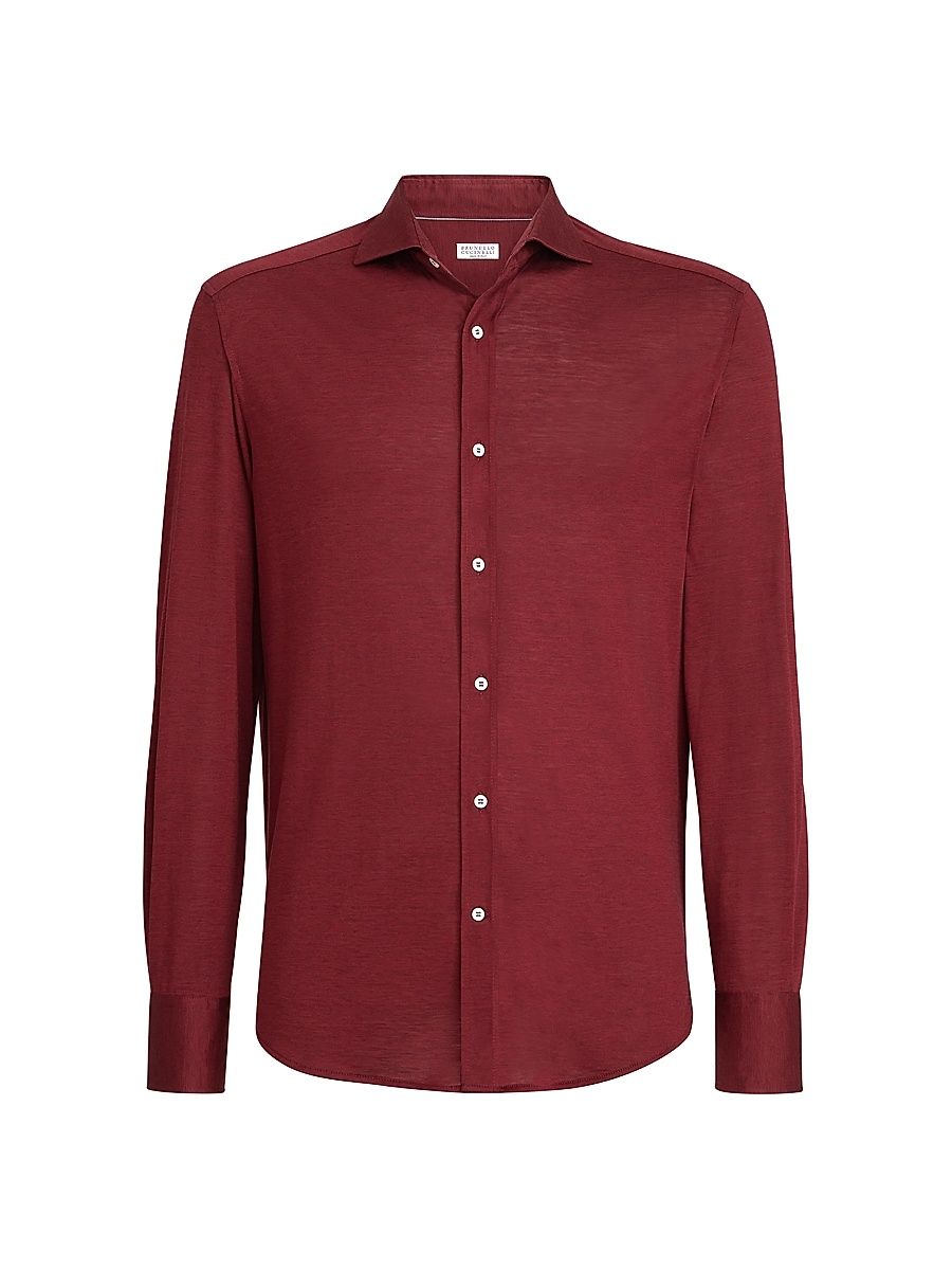 Men's Silk and Cotton Jersey Shirt with Spread Collar - Cherry - Size XXXL