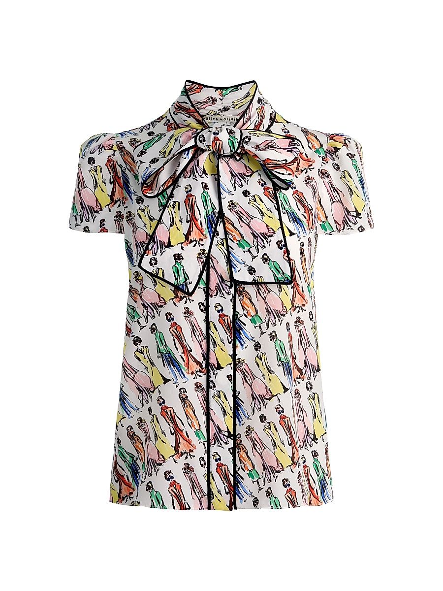 Women's Jeannie Staceface Silk Cap-Sleeve Blouse - Luxe Stace - Size XL