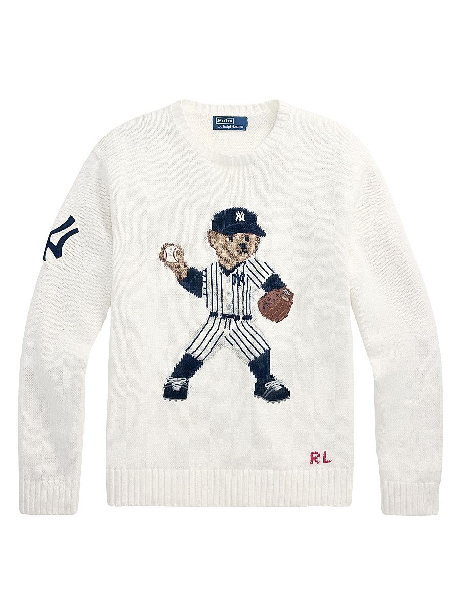 Men's Yankees Bear Linen-Cotton Sweater - Deckwash White - Size Medium