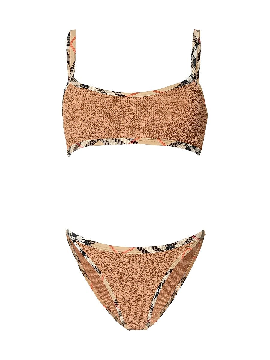 Women's Burberry x Hunza G Tyler Check Bikini - Metallic Cocoa