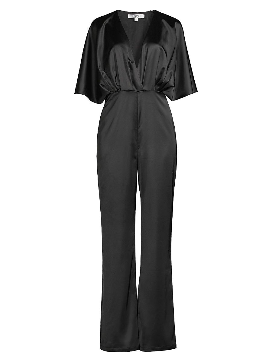 Women's Amal Satin Flare-Leg Jumpsuit - Black - Size 6