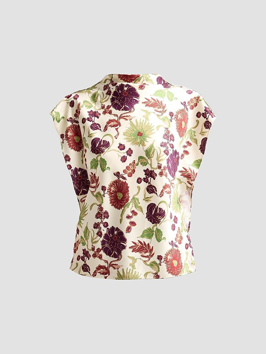 Women's Adrien Floral Satin Flutter-Sleeve Top - Cream Multi - Size XS