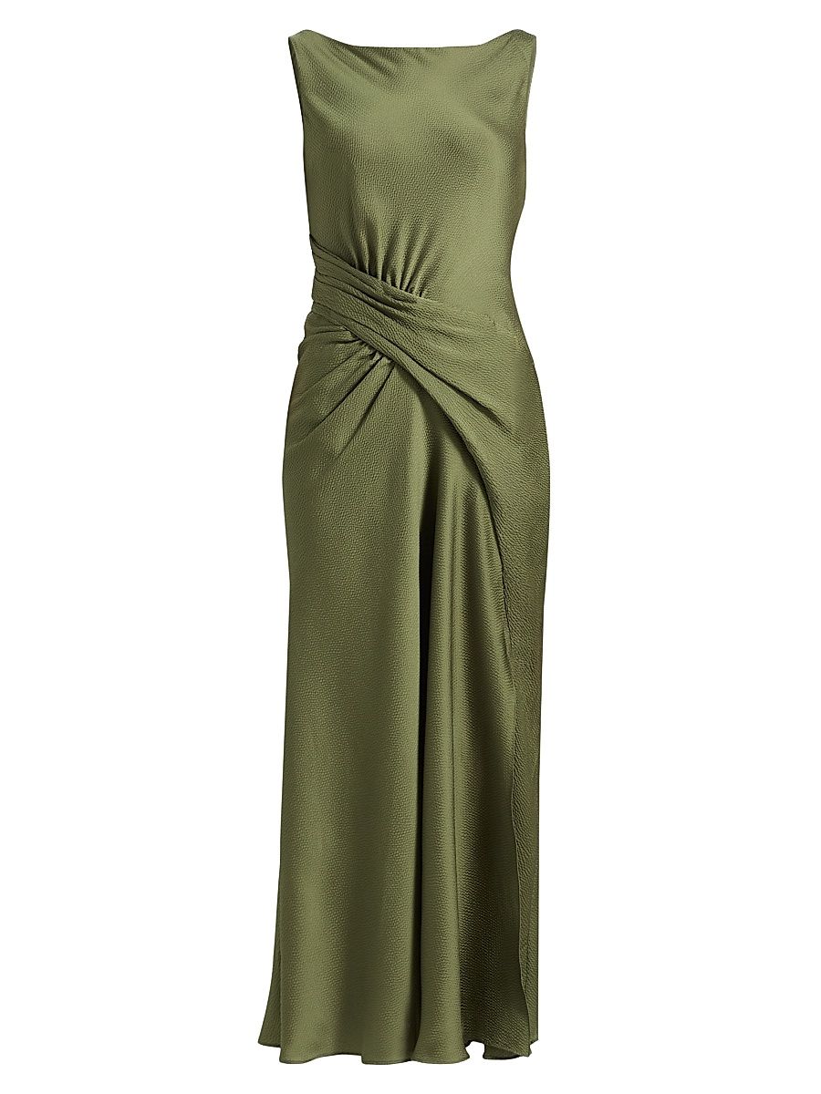 Women's Gathered Satin Cocktail Dress - Moss - Size 16
