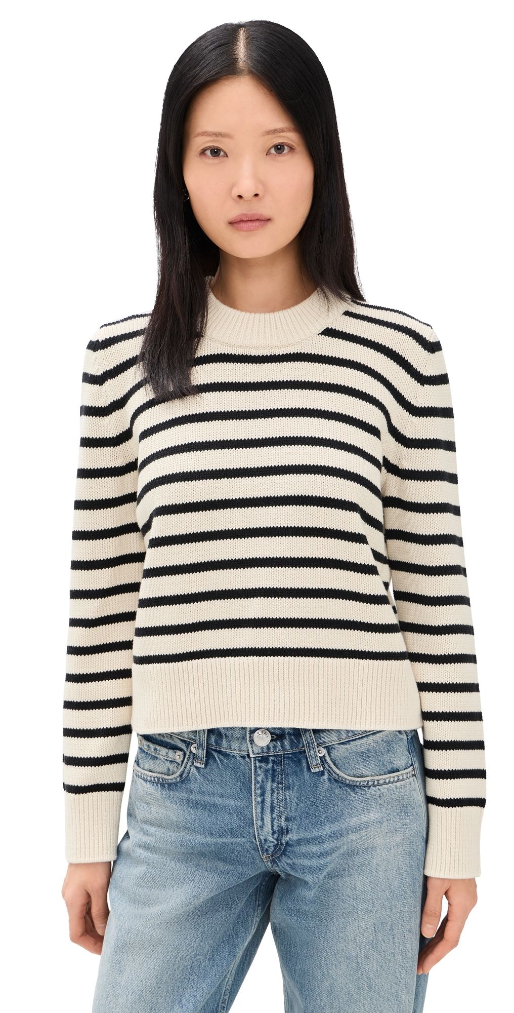 Sold Out NYC The Favorite Crew Stripe Pullover Black & Cream Stripe L