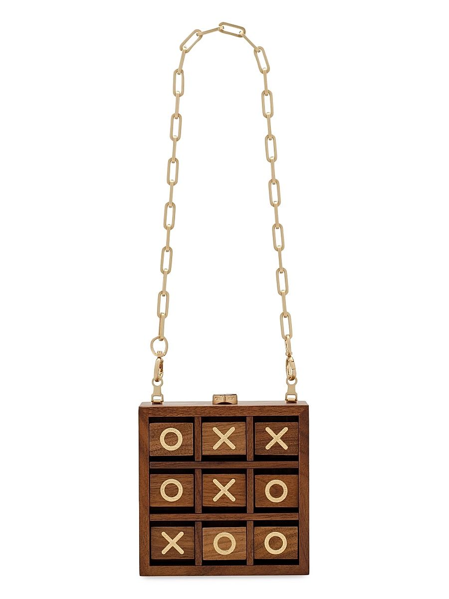 Women's Tic Tac Toe Wooden Clutch - Walnut