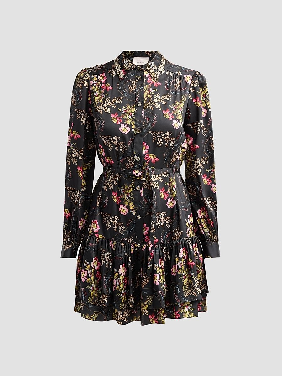 Women's Love Letter Floral Emilienne Mini Shirtdress - Black Multi - Size 8