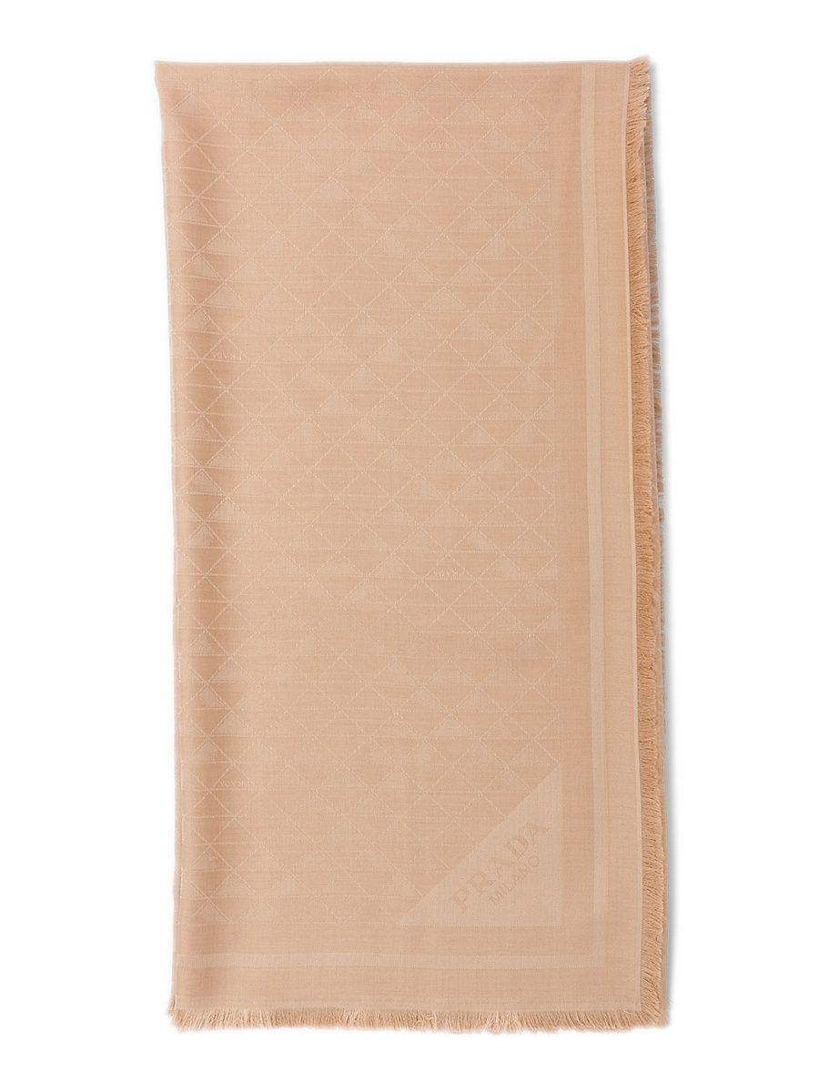 Women's Symbole Silk and Wool Jacquard Shawl - Light Beige