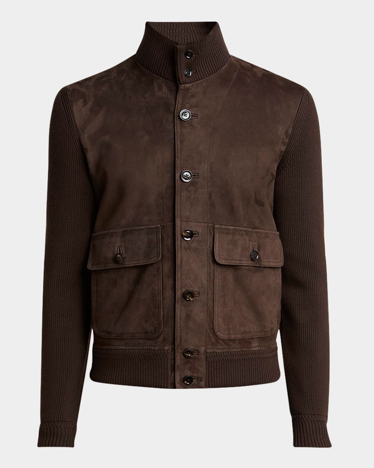 Men & apos;s Suede Front and Ribbed Merino Wool Jacket