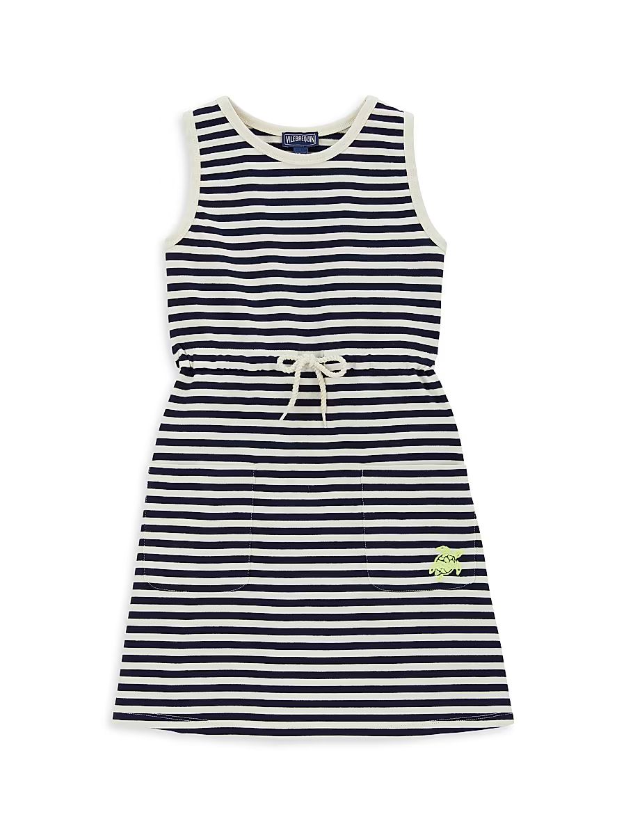 Little Girl's & Girl's Striped Cotton Dress - White Black - Size 14