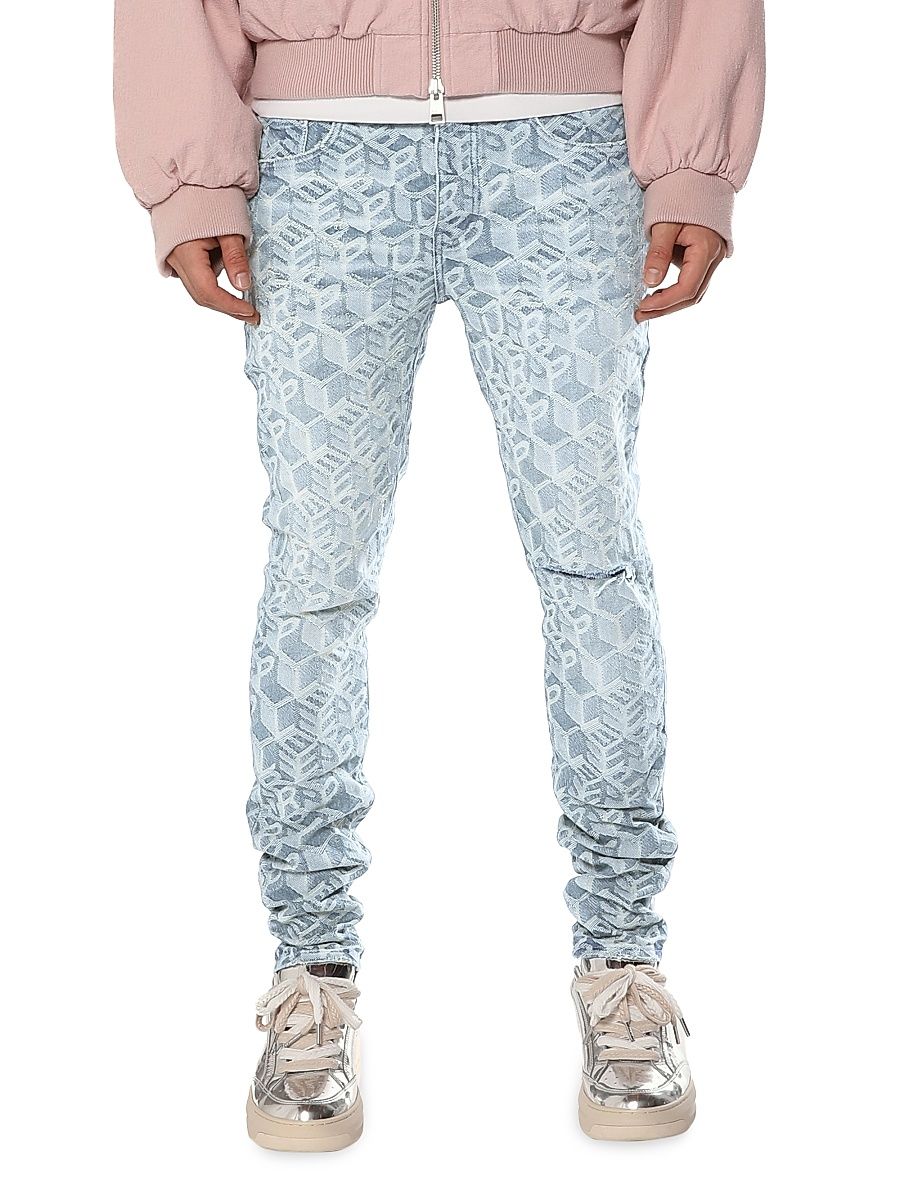 Men's Monogrammed Denim Mid-Rise Skinny Jeans - Light Indigo - Size 38