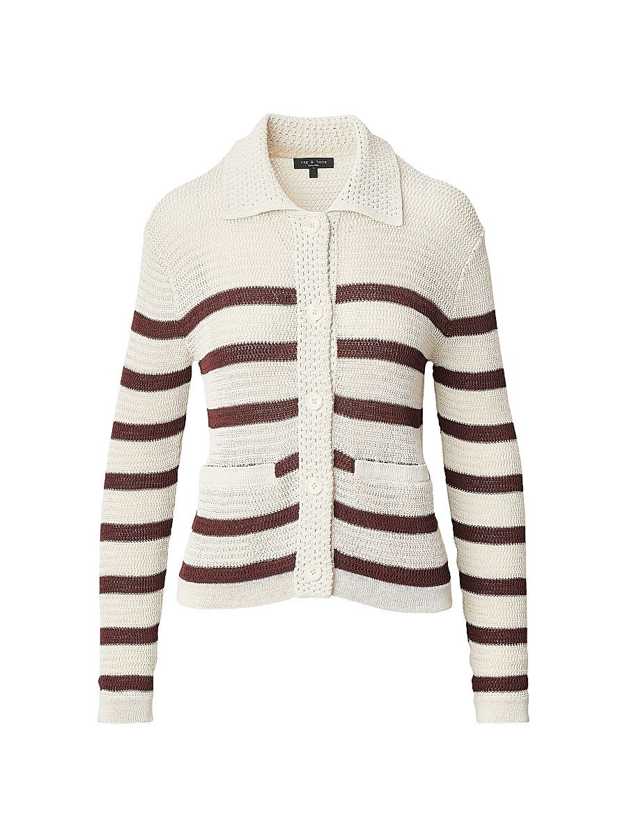 Women's Costi Striped Open-Knit Cardigan - Turtledove - Size Large